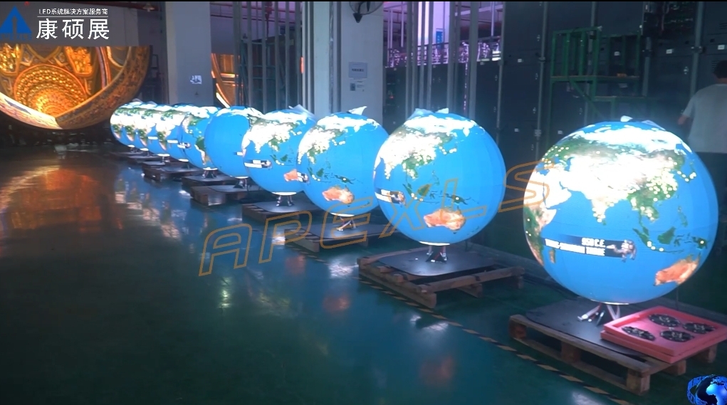 車間多個(gè)LED球形屏展示